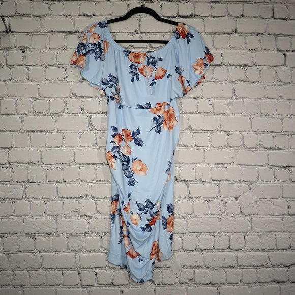 NWT - Women's Floral Ruffle Off Shoulder Maternity Dress - Sky Blue - Picture 6 of 7